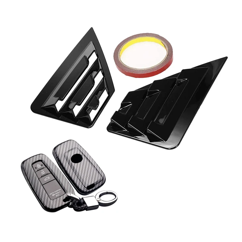 

Bright Black Rear Triple-Cornered Window Louver Shutter Cover Trim With Car Remote Key Case Fob Cover Accessories