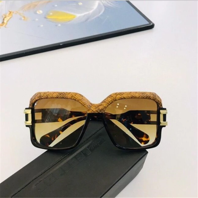 Brown snakeskin, big frame sunglasses Fashion luxury brand glasses hardcover box Male and female leisure large face sunshade mir