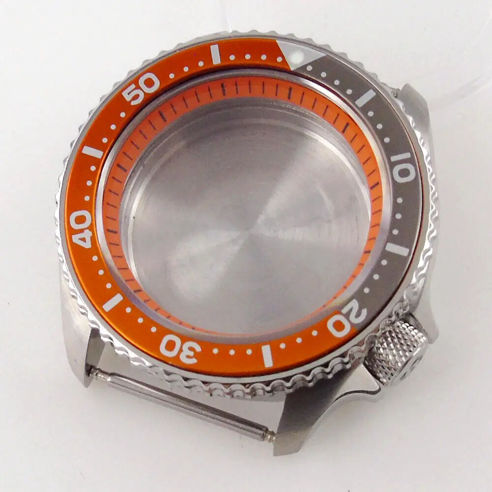 3.8 o'clock Screw Crown Fit for NH34 NH35A NH36A 42mm Stainless Steel Watch Case Orange Chapter Ring Alloy Insert Sapphire Glass