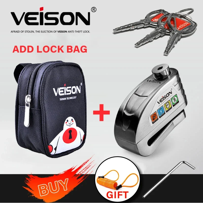 

VEISON мотоциклетный замок, сигнальный замок, замок для мотоцикла, велосипедная сигнализация, мото тормоз, защитный дисковый замок, противоугонная автомобильная сигнализация
