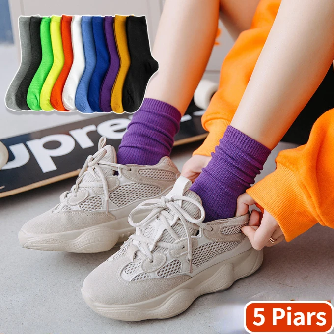 

Женские Дышащие носки Slouch, 5 цветов, хлопковые, черные, белые, несколько цветов, длинные осенне-зимние Удобные однотонные носки