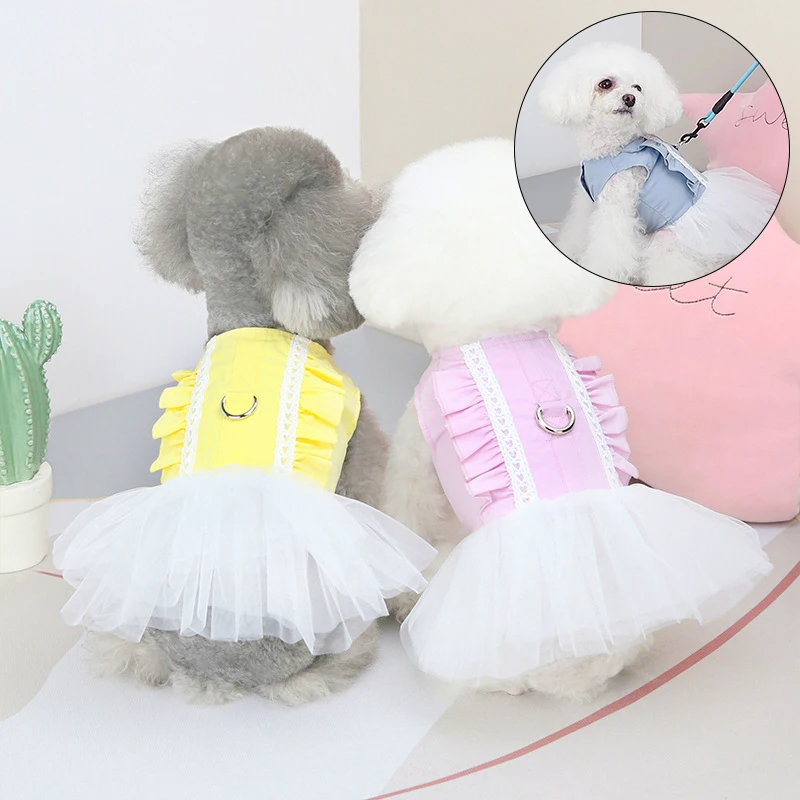 

Одежда для собак, весенне-летнее платье в стиле принцессы для собак, платье-портупея с оборками и D-образным кольцом, новые модные юбки для до...