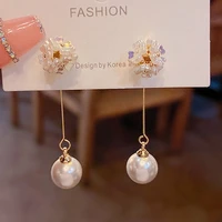 2022 new fashion tassel earrings white pearl long drop earrings for women bohemian golden round zircon wedding earrings jewelry
