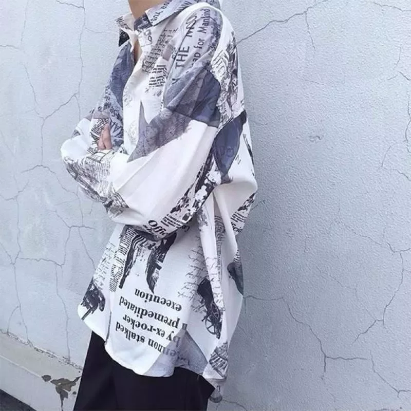 

2023NEW summer punk shirts unisex Japan long-sleeved floral shirt men's retro Hong Kong style beach loose sunscreen blouse j