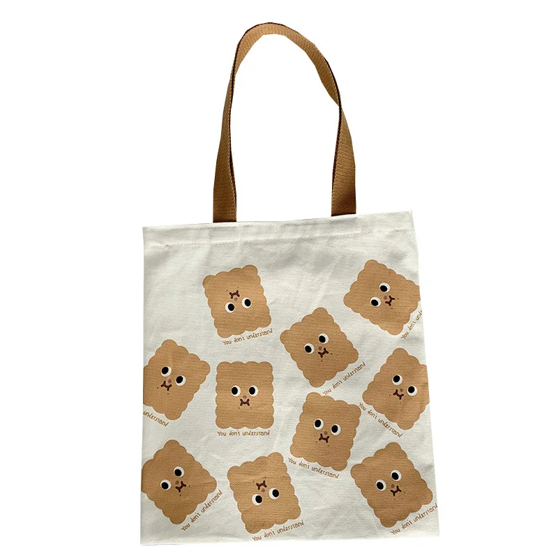 

Cute Cookies Print Shoulder Canvas Bag For Girl Women Cotton Cloth Handbag Ladies Shopping Bag Grocery Shopper Bag Book Tote Bag