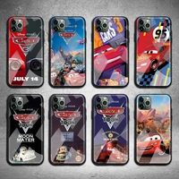 cartoon cars lightning mcqueen phone case tempered glass for iphone 13 12 11 pro mini xr xs max 8 x 7 6s 6 plus se 2020 cover