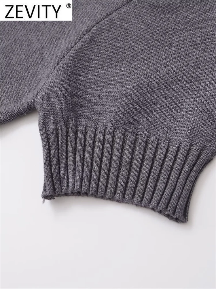 Zevity 2024 женский модный однобортный вязаный тонкий свитер с круглым вырезом и
