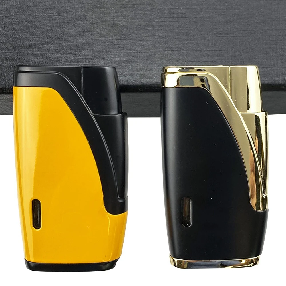 

Cigar Lighters 2 Jet Torch Flame Refillable with Cigar Punch Butance Cigarette Tobacco Tool Accessories for Gift Box