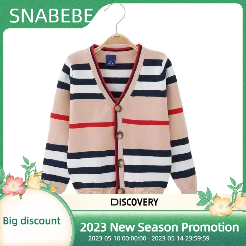 

Spring and Autumn Baby Cardigan Striped V-neck Sweater For Boys Pure Cotton Korean Style From 2 to 7 Years Children's Clothing