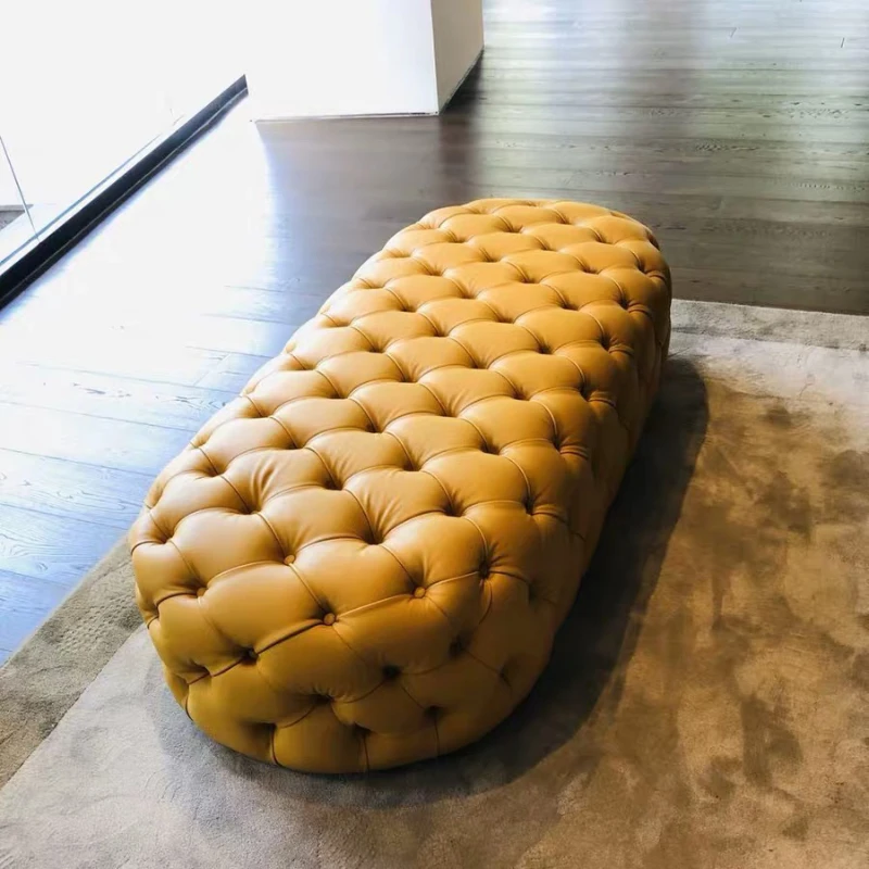 

Американский кожаный диван-табурет на заказ с пуговицами для одежды, овальной длины