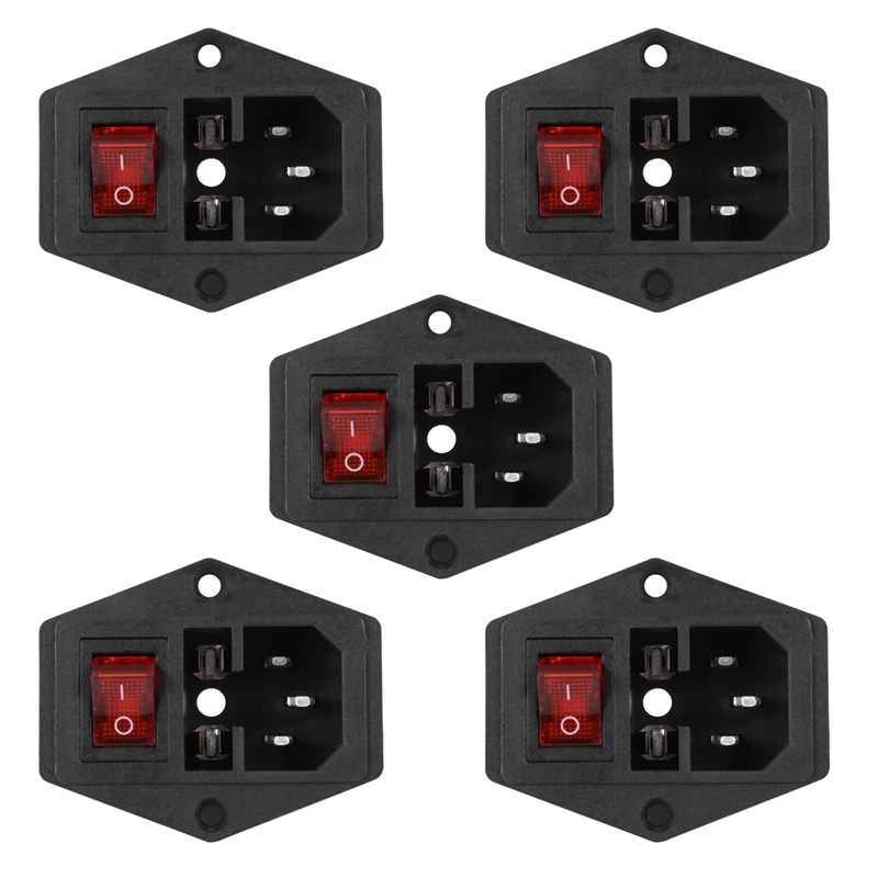 

5X 3 Pin IEC320 C14 Inlet Module Plug Fuse Switch Male Power Socket 10A 250V