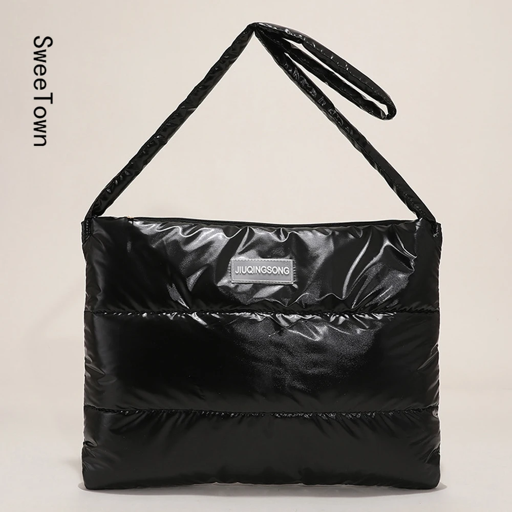 

Sweetown Winter Down Shoulder Bag Solid Color Crossbody Bag Large Capacity Casual Tote Bag Women Luxury Purses And Handbags