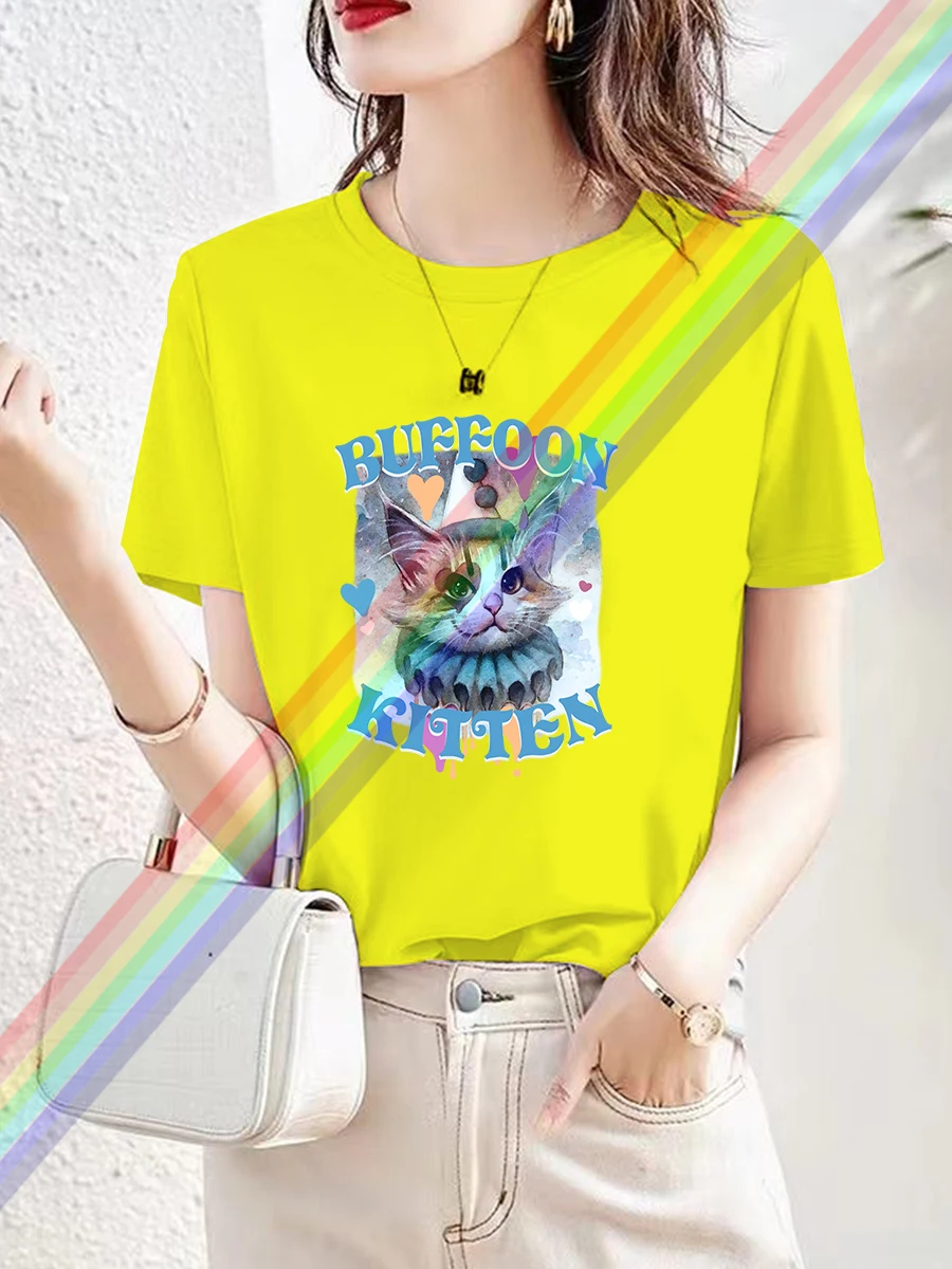 Роскошная брендовая Летняя женская футболка с круглым вырезом и принтом котят