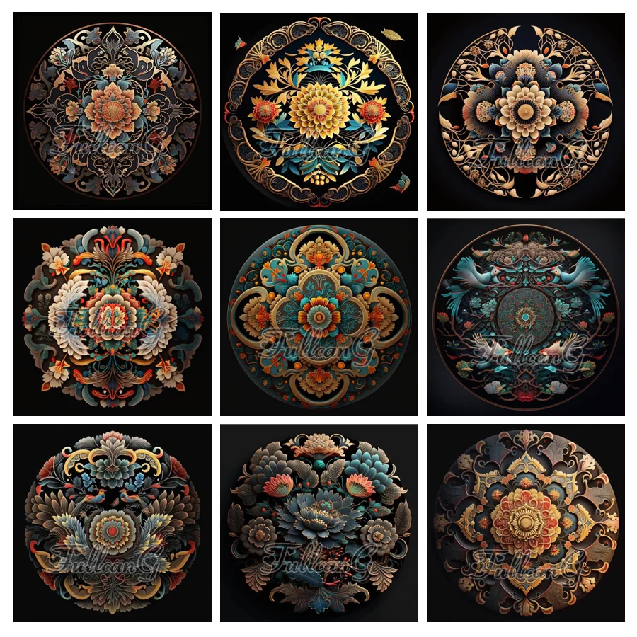 

New Arrivals Mosaic Embroidery Vintage Mandala Flower Diamond Painting Diy Cross Stitch Animal Picture Home Decor Gift AA4218