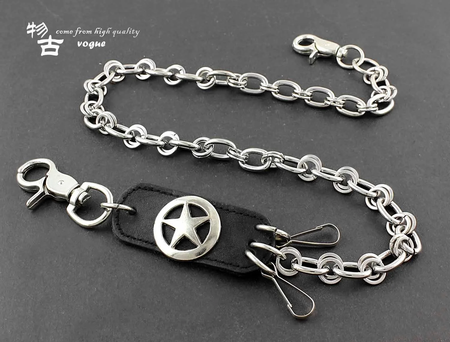 

Fashion Men Pop Five pointed Star Punk Key Chain Wallet Long Chain
