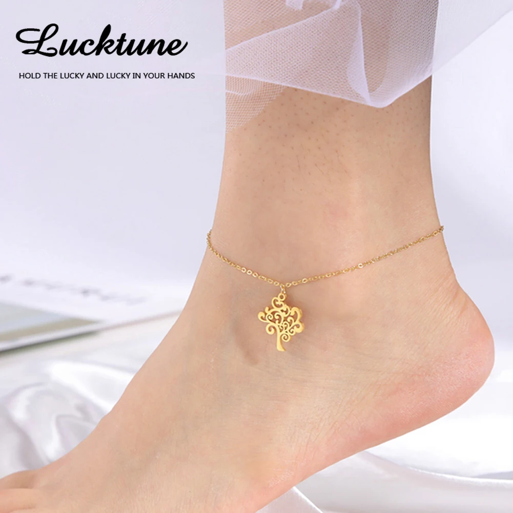 Lucktune Viking Tree of Life Anklets Stainless Steel Charms Foot Chain Sandals Anklet for Women Fashion Boho Jewelry Beach Gift