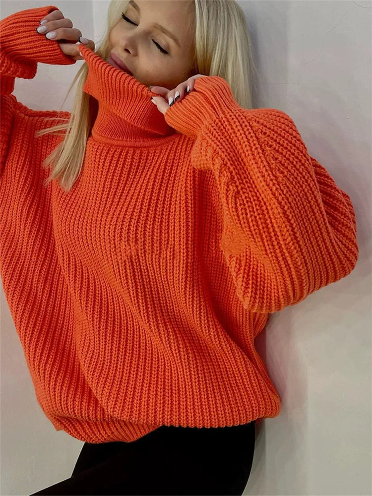 

hirigin Turtleneck Sweaters for Women Oversized Chunky Knit Pullover Jumper Tops High Neck Sweaters 2022 Fall Winter Knitwear