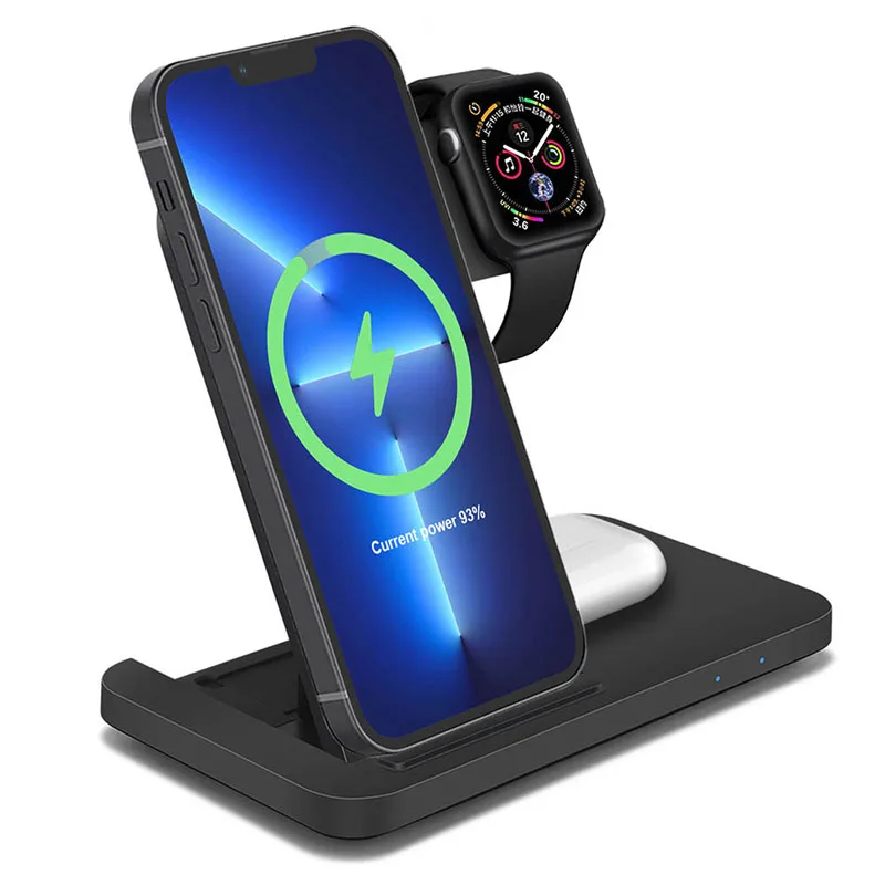 

Беспроводное зарядное устройство 3 в 1, складное быстрое зарядное устройство Qi для iPhone 13 12 11 Pro XS MAX XR X 8 Watch 7 6 SE 5 AirPods Pro, 15 Вт