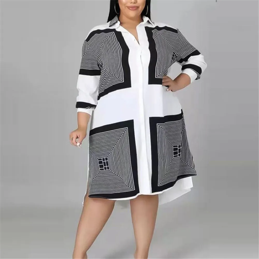 

Plus Size Women's Long Shirt Temperament Commuter Loose Print Dress Women Long Sleeve Autumn Spring New 2022 Female Clothing