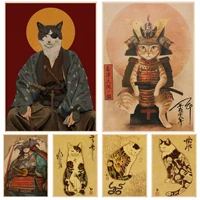 japanese samurai cat classic vintage posters kraft paper prints and posters aesthetic art wall painting