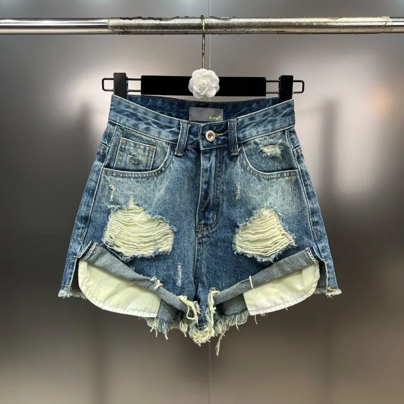 

Женские рваные джинсовые шорты PREPOMP, летние Широкие рваные джинсовые шорты с высокой талией и дырками, GH953, 2023