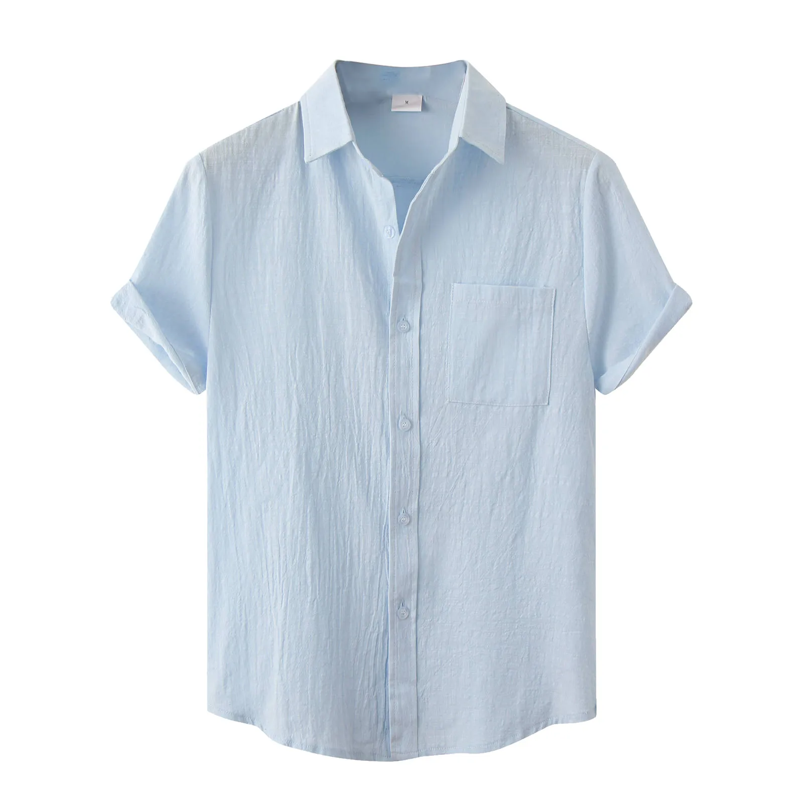 

Men's Spring Fashion Top Shirt Solid Color Turndown Collar Top Casual Button Short-Sleeved Special Long Sleeve Exercise Top