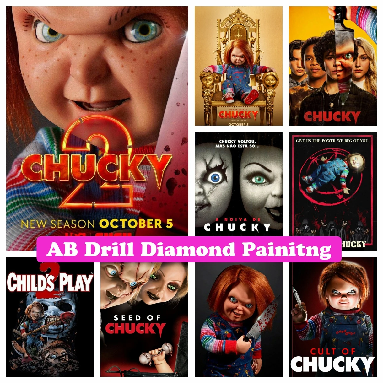 

5D DIY AB Drills Diamond Painting Chucky Season 2 Fantasy Horror Movie Embroidery Cross Stitch Art Rhinestone Mosaic Home Decor