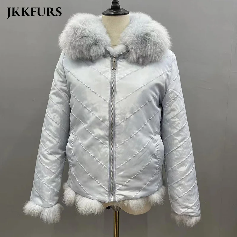 Casaco De Pele Winter Thick Warm Fur Jacket for Women Real Cardigan Fluffy Reversible Jacket Long-Sleeve Bubble Jackets S4829