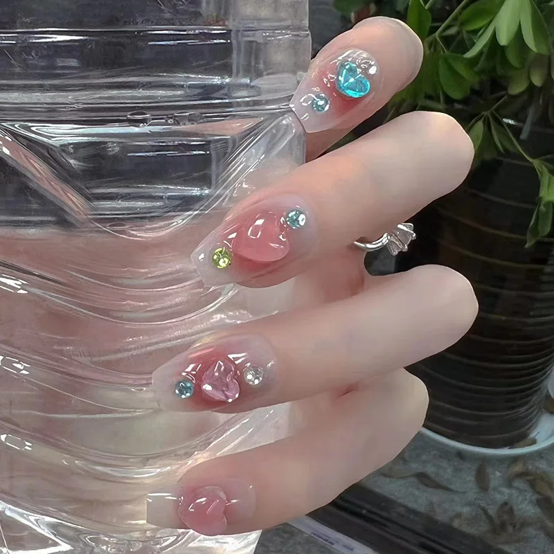 

Fashion Beauty Tools 24PCS Ballet Fake Nail 3D Peach Heart Nail Sticker Wearing Armor UV Reactive Wearable Nail Art Manicure