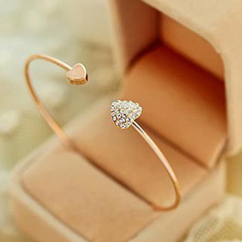 Регулируемый браслет с кристаллами и двойным сердцем бант Bilezik манжеты