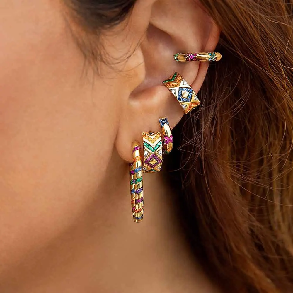 

1Pcs Bohemian Multicolour Crystal Rhinestone Ear Cuff No Piercing Round Hoop Huggie Earrings For Women Girl Jewelry Bijoux
