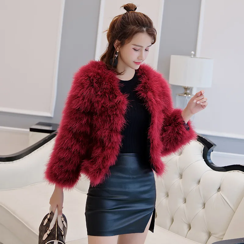 New Winter Long Sleeve True Ostrich Feathers Coat Solid Color Women Fashion Warm Fur Coats Outerwear Fur Shawl Women Clothing