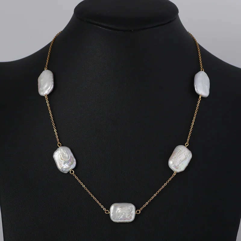 

Women square baroque pearl necklace chain torque for gift jewelry