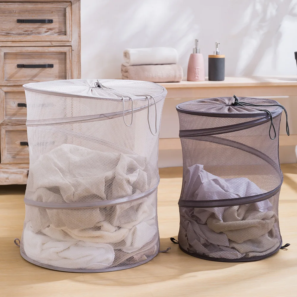 

Foldable Laundry Baskets Mesh Bucket Bag Toy Clothes Storage Bag Portable Drawstring Basket Closet Organzier Bag Home Hamper Box
