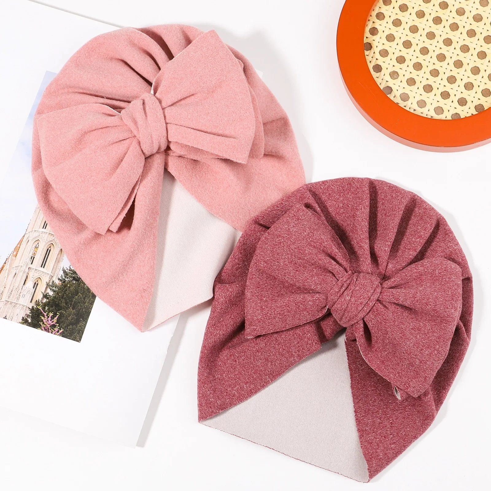 

1Piece Girls Baby Bows Cap Imitation Alpaca Fluff Bowknot Newborn Toddler Turban For Kids Soft Beanie Headbands Hair Accessories