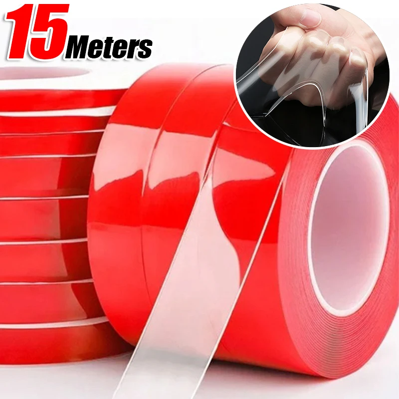 1/5 рулонов, двусторонняя нано-лента, красная пленка, прозрачная клейкая лента, бесследная водонепроницаемая высокая вязкость, фиксированные наклейки для дома, 3 м