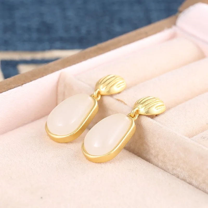 ES120 ZFSILVER 925 Серебряные корейские модные свежие серьги из гетянийской яшмы с