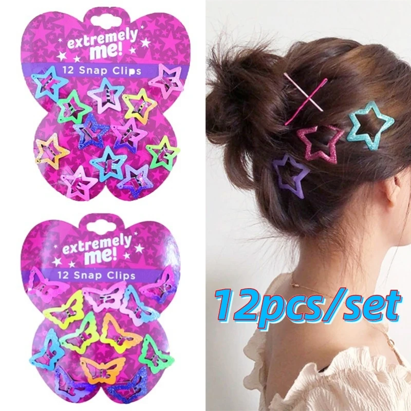 

12Pc Colorful Star BB Hair Clips Y2K Women Grils Cute Metal Butterfly Hairpin Side Barrettes Hair Grip Headwear Hair Accessories