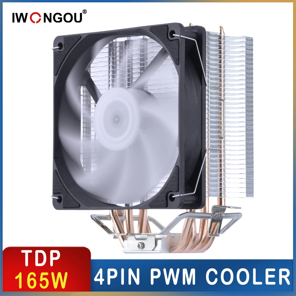 Кулер для процессора Am4 4pin RGB 120 мм, охлаждение процессора вентилятор 4 тепловыми трубками, радиатор IWONGOU, кулер для компьютера Inetl Lga2011/1200/1700/AMD