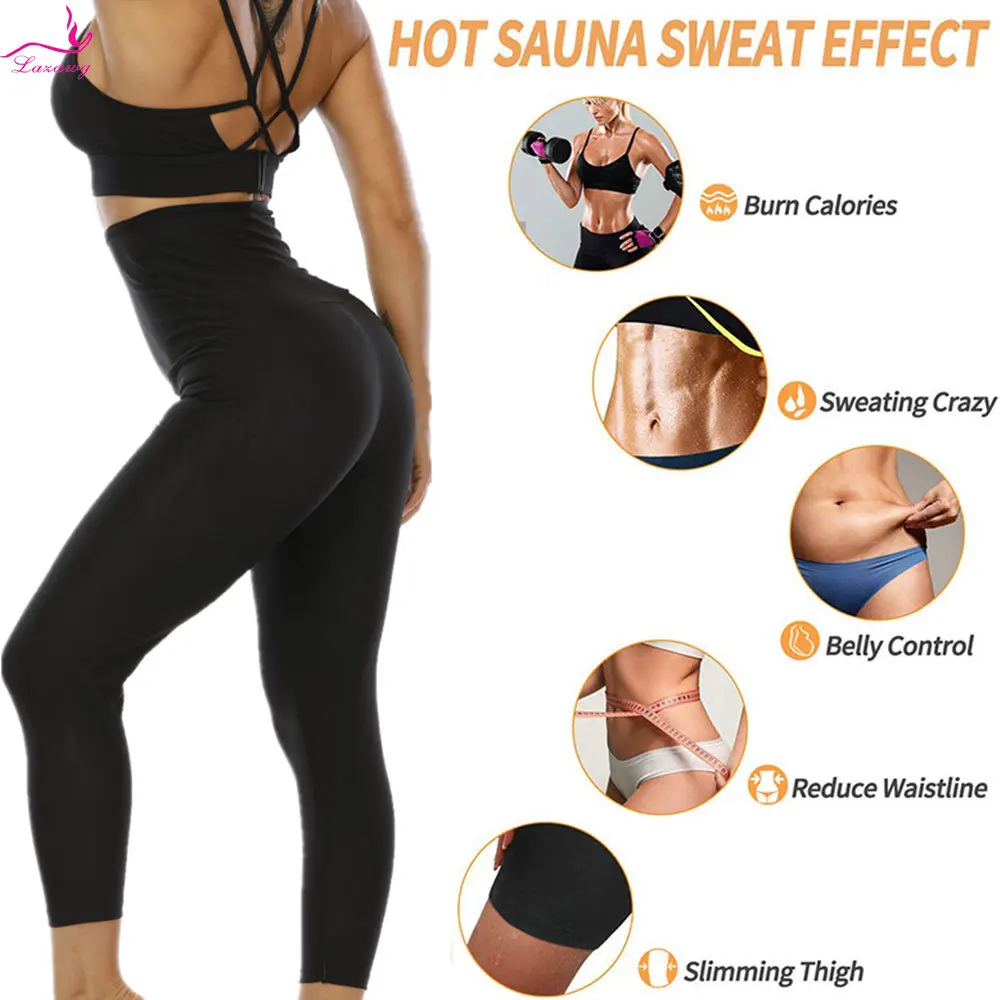 LAZAWG Sauna Pants for Women Weight Loss Waist Trainer Sweat Leggings Slimming Belly Tight Trousers Body Shaper Fitness
