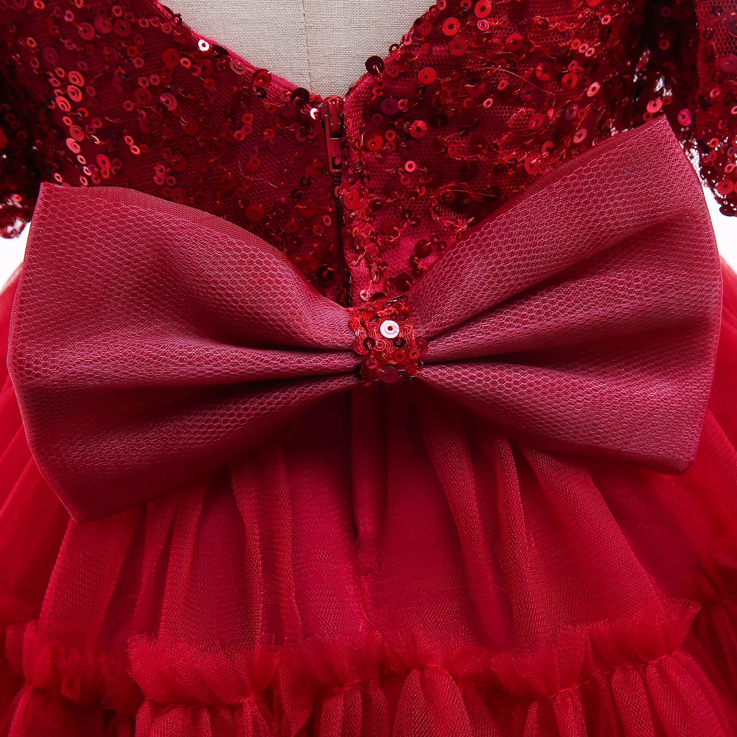 Pink Sequin Toddler Kids Birthday Dresses for Girls Puff Sleeve Newborn Baby Baptism Princess Gown Wedding Party Formal Dress