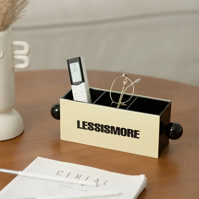 

Ins Desktop Organizer Box with Round Handle Bedroom Living Room Remote Control Scissors Sundries Wooden Storage Box