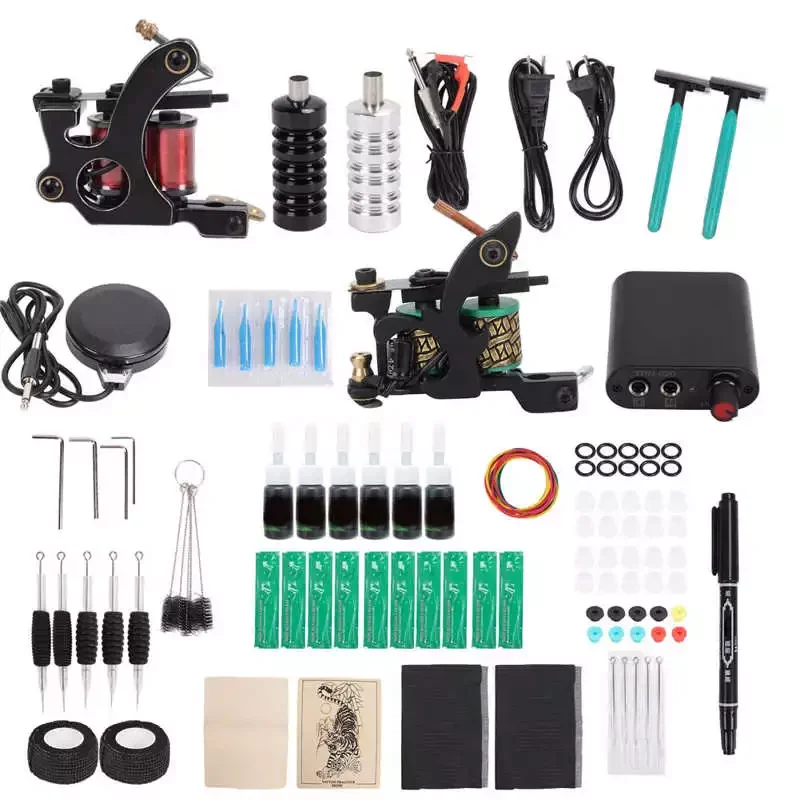

Tattoo Machine Kit Complete Shader Repair Cream Disposable Tattoo Needle Professional Tattoo Kit with Disposable Razor for