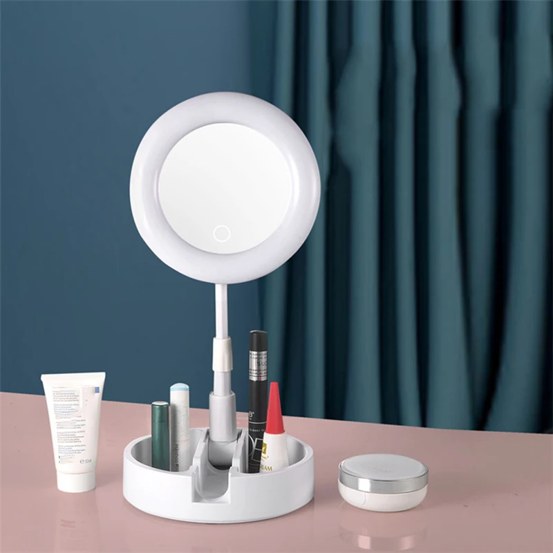 

Милые светодиодные зеркала для макияжа, электрическая светодиодная подсветка, туалетный столик, многофункциональное складное зеркало для ...