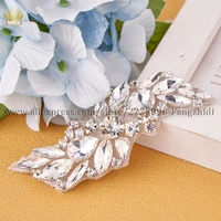 fzd 1 pair handmade crystal beaded silver rhinestone applique sew iron on bridal sash belt trim accessories rhinestone dress diy