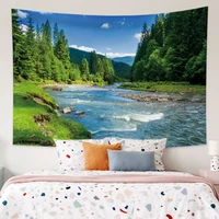 natural landscape beautiful forest stream scene tapestry summer jungle bohemian mandala decor wall hanging blanket beach mat