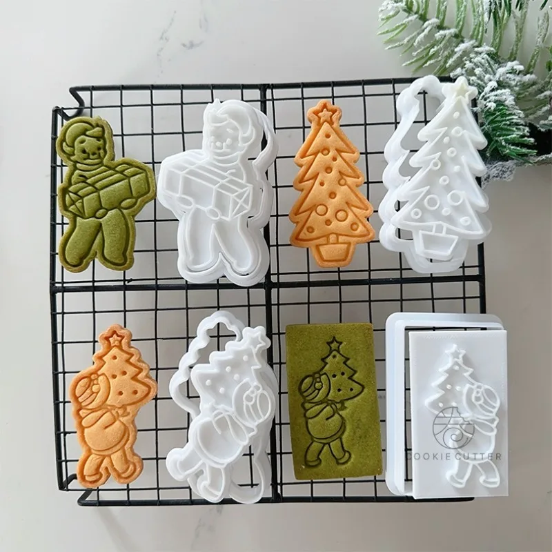 

Merry Christmas Cookies Cutters Embossing Boys Girls Christmas Tree Shape Fondant Biscuit Mold Cake Decor Tools Baking Supplies