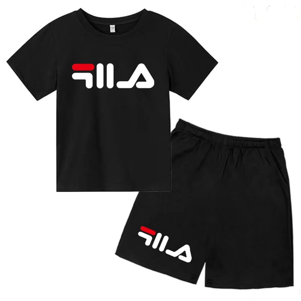 

Children's T-shirt Suit Printing Summer Boys' Girls' Round Neck Short Sleeve Set 3-12 Year Toddler Fashion Clothing Black Red