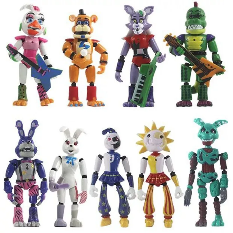 

9 Pcs/Set Five Night At Freddy Anime Game Fnaf Sundrop Toys Joints Can Move Cute Bonnie Bear Foxy Action Figure Toy Model Gifts