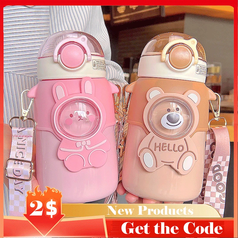 

Cartoon Thermos Portable Cute Water Bottle 316 Stainless Steel Vacuum Flasks Girls Insulated Cup Children Straw Thermal Tumbler